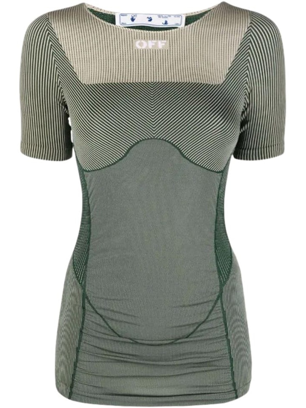 Off-White Olive Green Sculpted Short Sleeve Top S